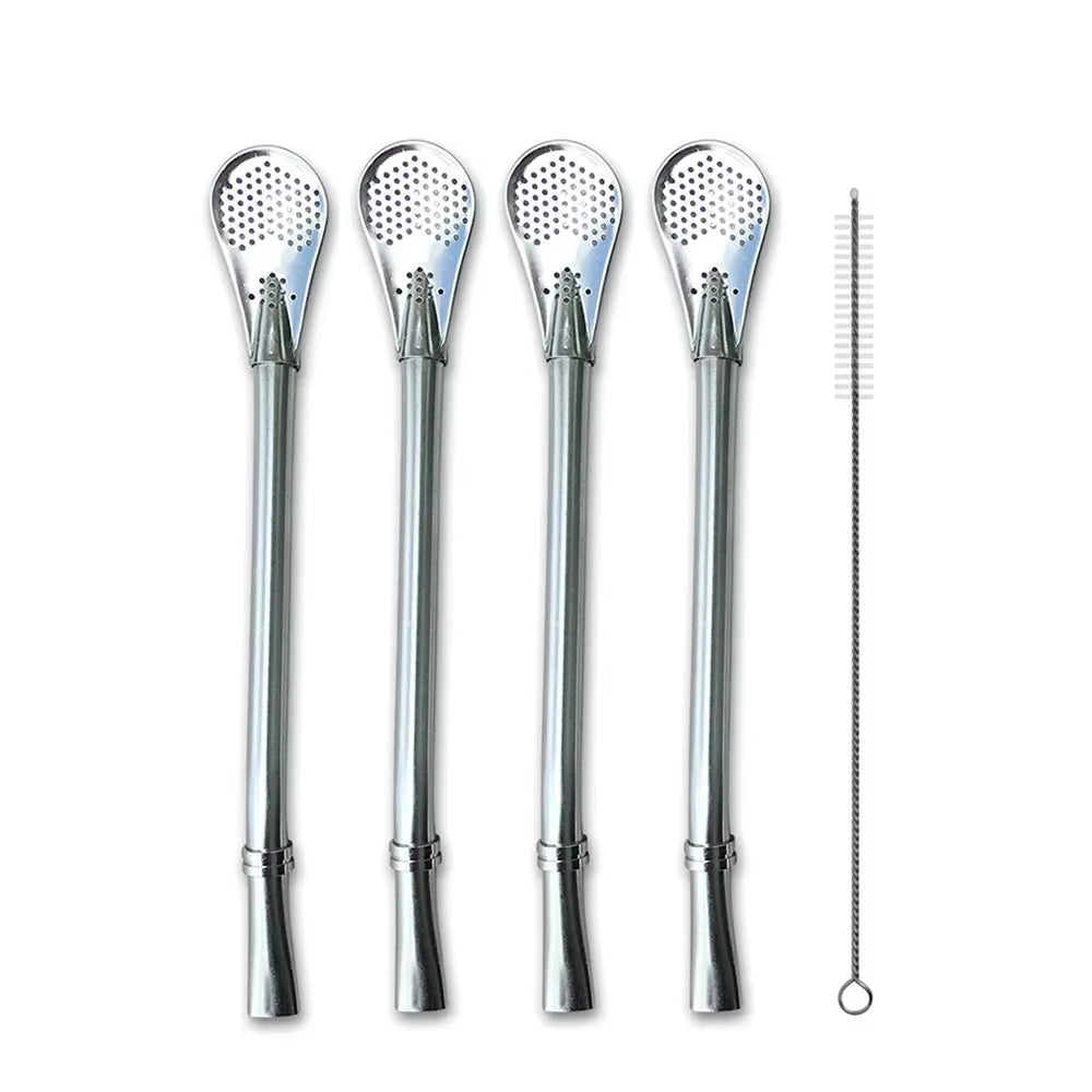 4Pcs Yerba Mate Straw Filter +1 Brush Reusable 304 Stainless Steel Bombilla Drinking Straw Metal Tea Tools Bar Accessories