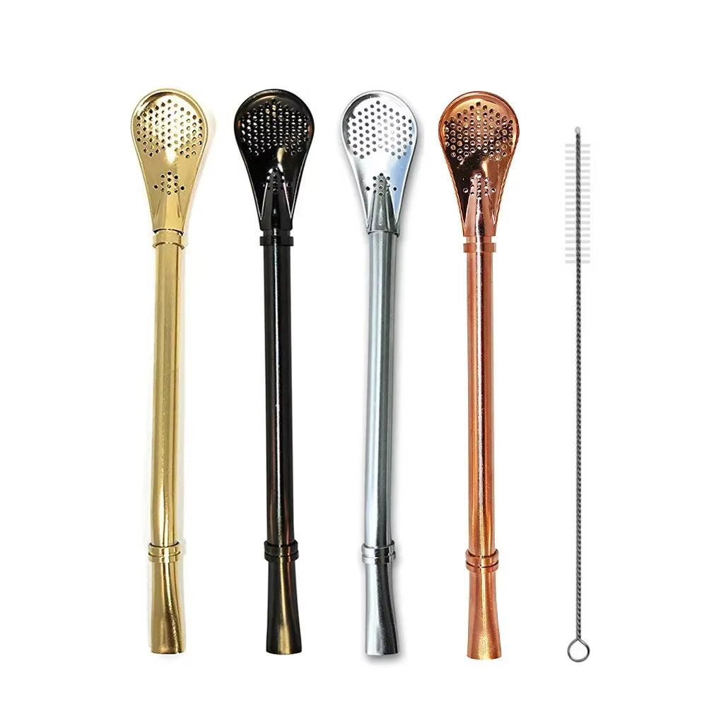 4Pcs Yerba Mate Straw Filter +1 Brush Reusable 304 Stainless Steel Bombilla Drinking Straw Metal Tea Tools Bar Accessories