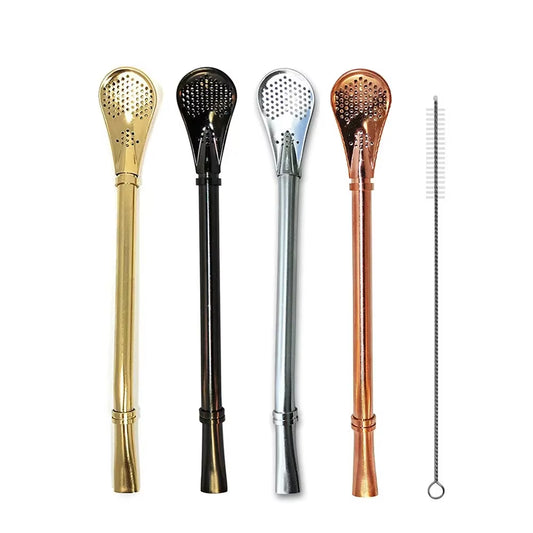 4Pcs Yerba Mate Straw Filter +1 Brush Reusable 304 Stainless Steel Bombilla Drinking Straw Metal Tea Tools Bar Accessories