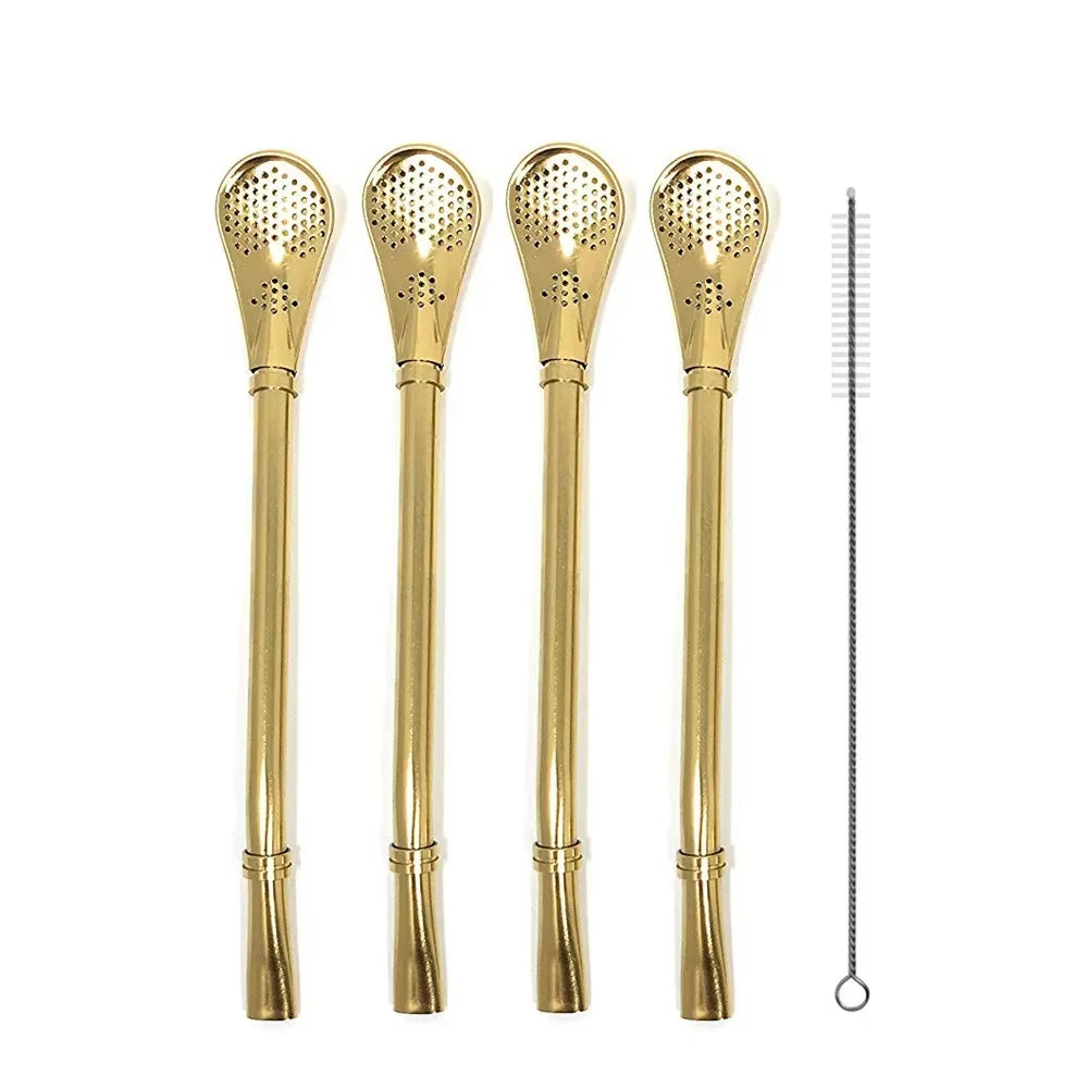 4Pcs Yerba Mate Straw Filter +1 Brush Reusable 304 Stainless Steel Bombilla Drinking Straw Metal Tea Tools Bar Accessories