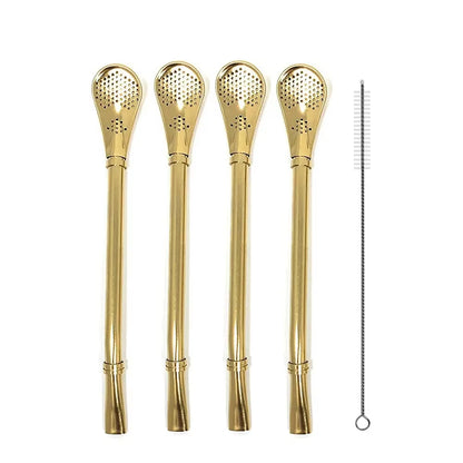 4Pcs Yerba Mate Straw Filter +1 Brush Reusable 304 Stainless Steel Bombilla Drinking Straw Metal Tea Tools Bar Accessories